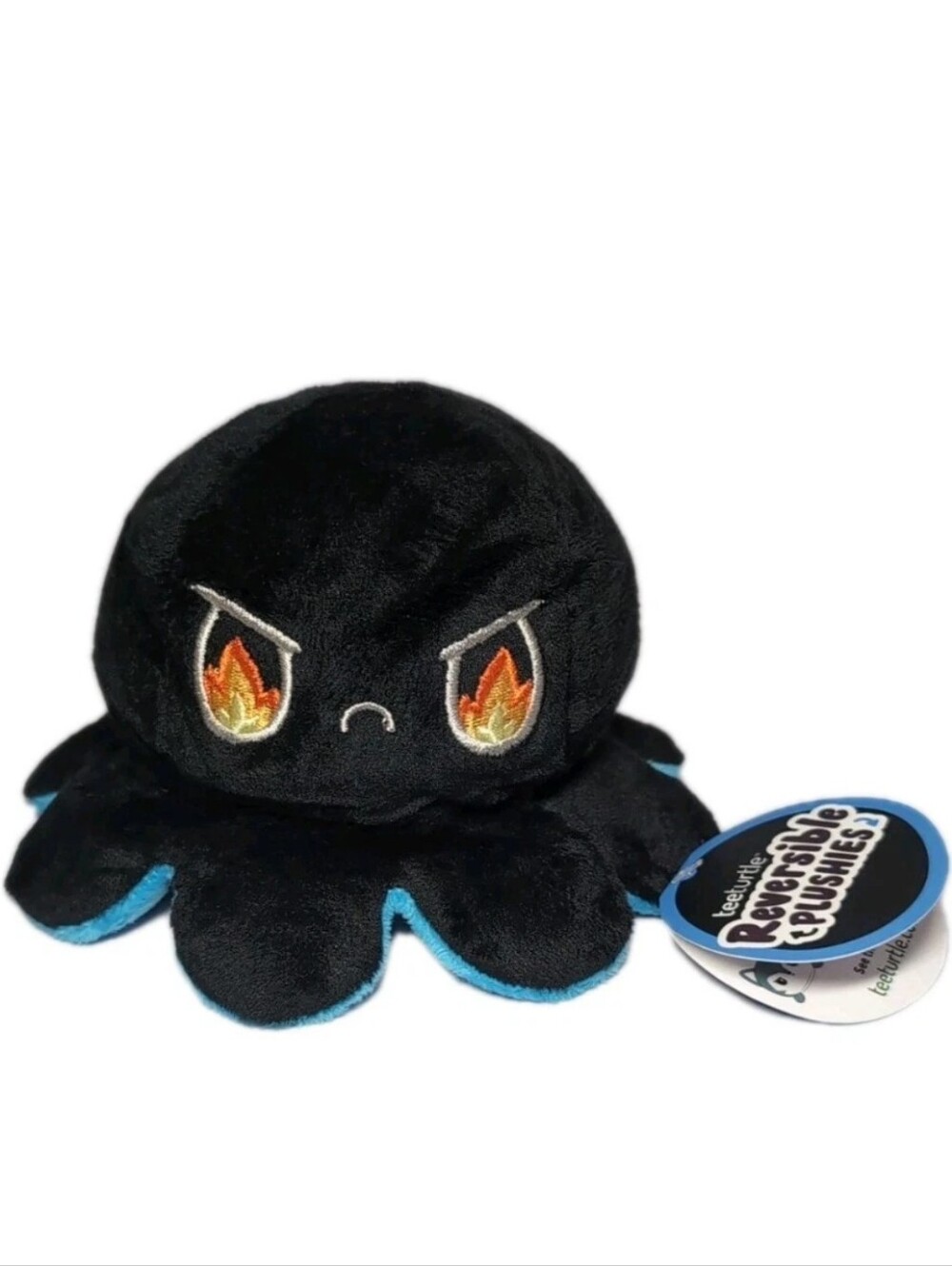 Tee Turtle Fire Eyes & Sleepy Reversible Octopus Plushie Black & Blue Plush Toy